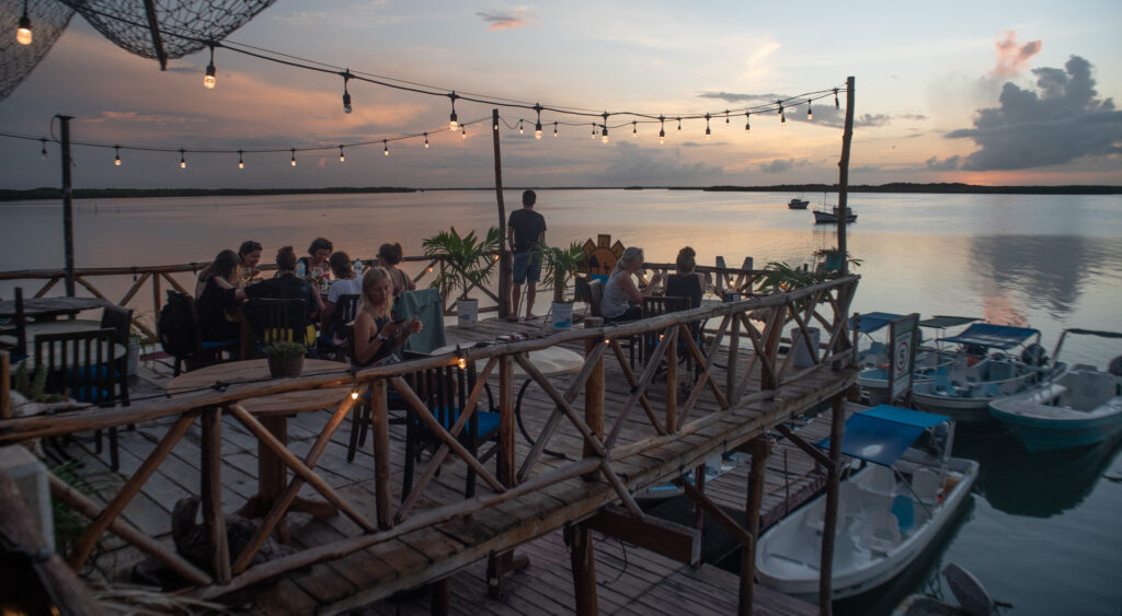 The second story deck at Ria Maya Restaurant